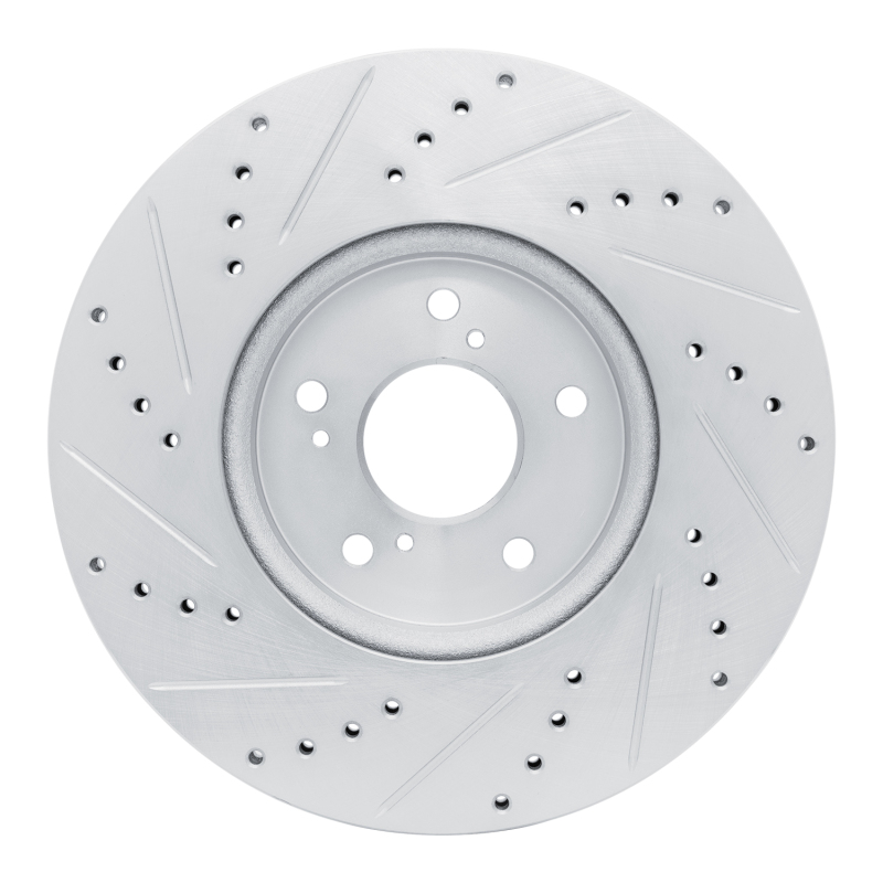 Acura ILX Brake Rotor (1) - Front Right - R1 Concepts - Drilled & Slotted - Silver - `13-`25